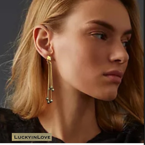 ALEXIS BITTAR NEW Miss Havisham Elegant Elements Gold Chain Pearl Drop Earrings - Picture 3 of 14